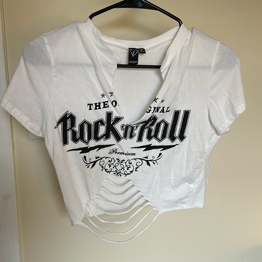 White rock and roll cropped top